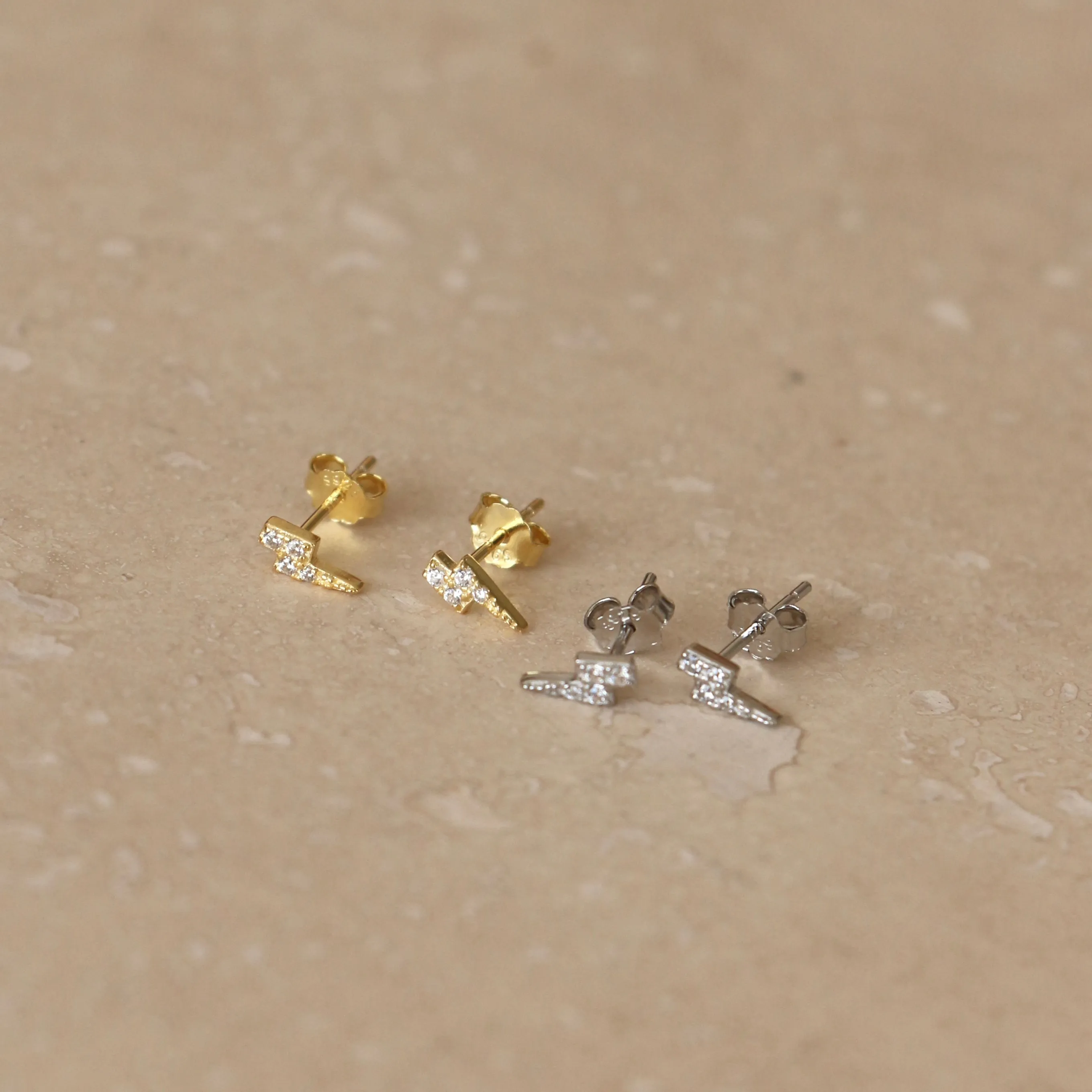 Gold or Silver Micro Lightning Bolt Studs