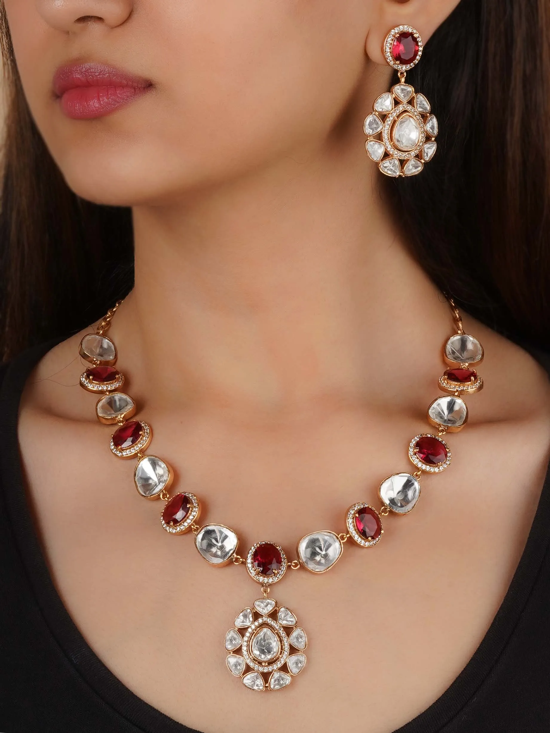 Gold Plated Faux Polki Necklace Set - PK-S202