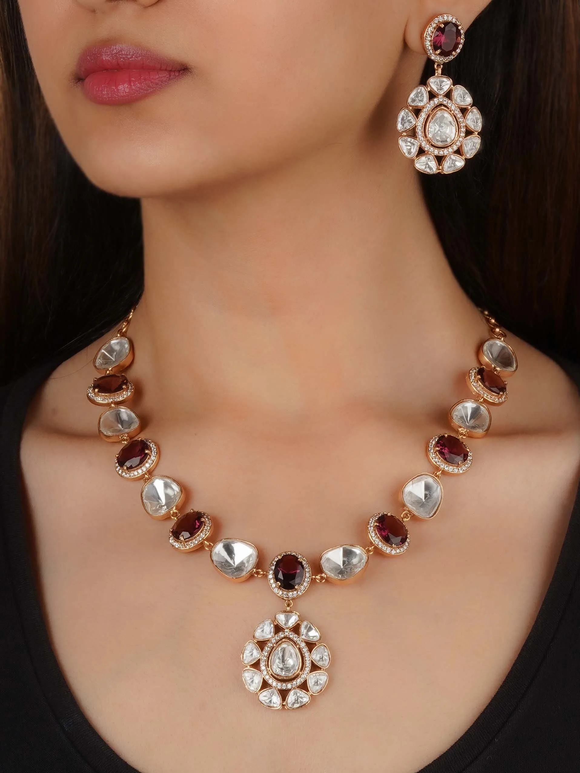 Gold Plated Faux Polki Necklace Set - PK-S202