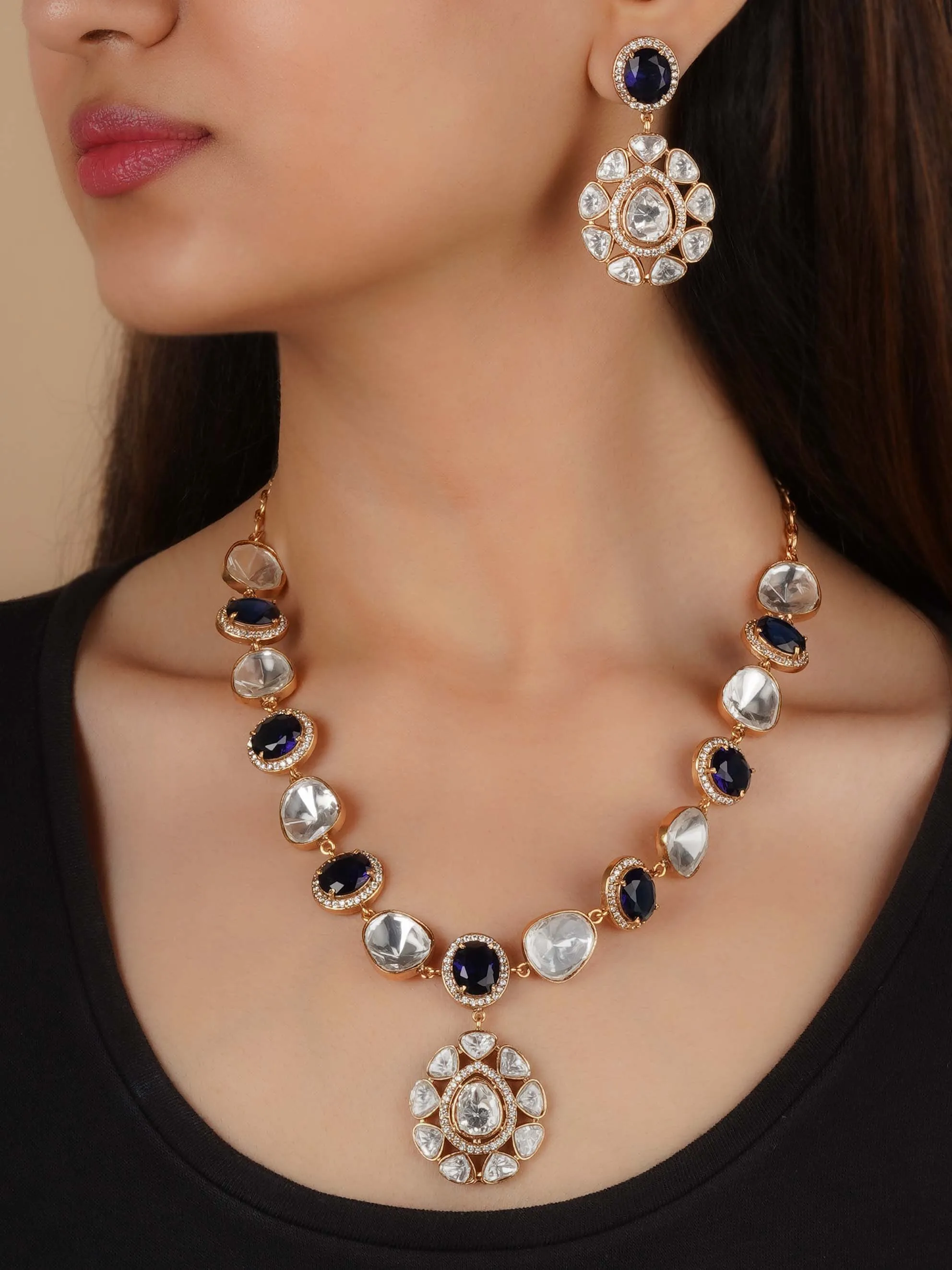 Gold Plated Faux Polki Necklace Set - PK-S202