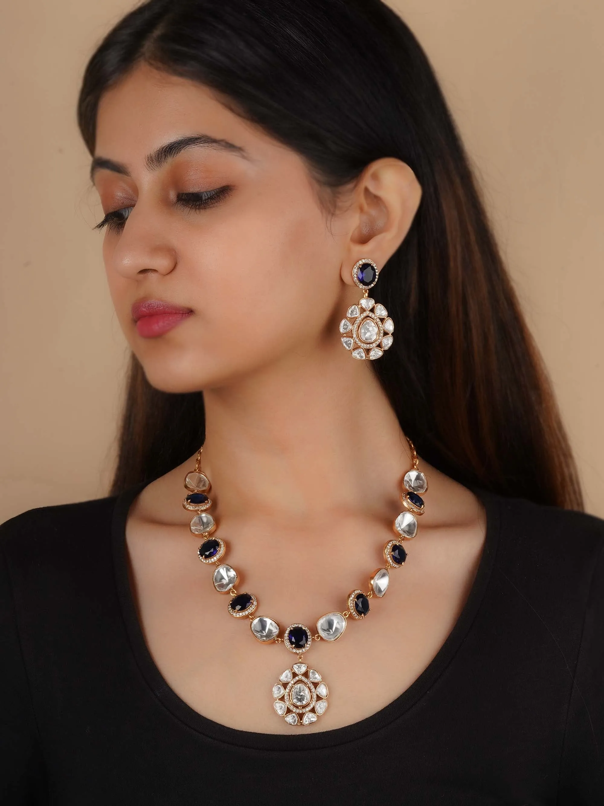 Gold Plated Faux Polki Necklace Set - PK-S202