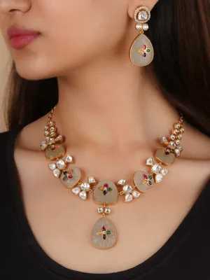 Gold Plated Faux Polki Necklace Set - PK-S220