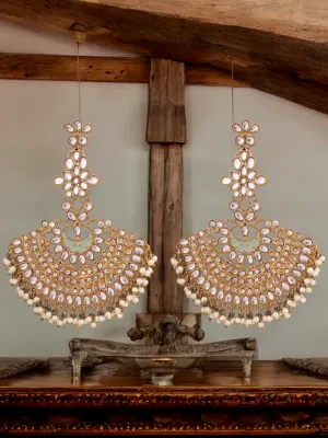 Gold Plated Partywear Meenakari Kundan studded Pastel Colour Earring Set