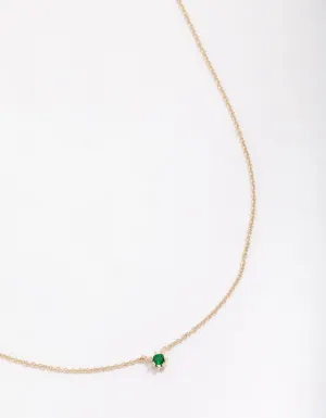 Gold Plated Sterling Mini Emerald Silver Cubic Zirconia Pendant Necklace