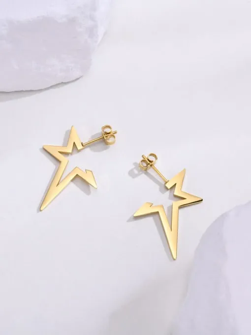 Gold Star Spike Earrings, 18K Gold Plated