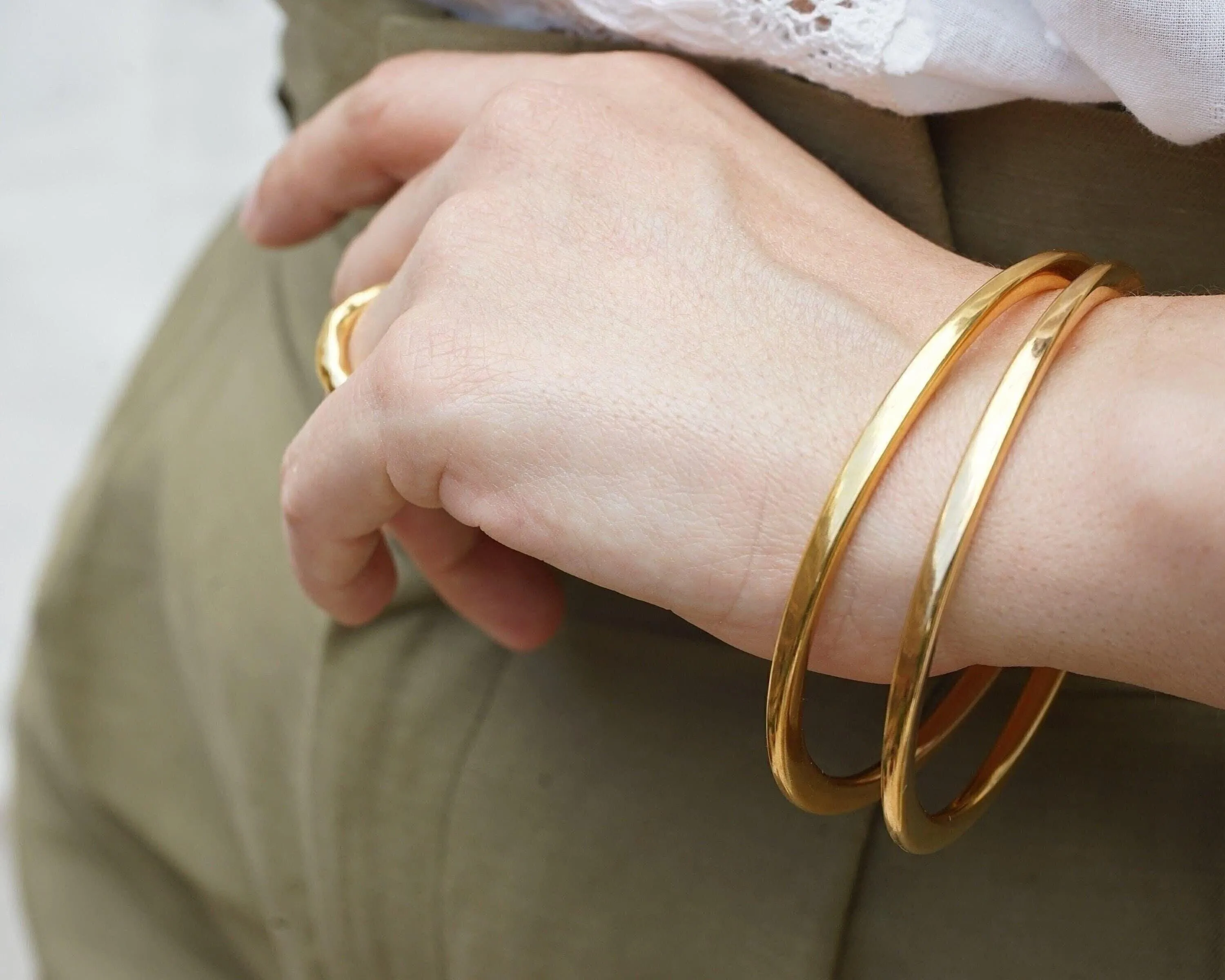 Gold Thick Flat Oval Bangle Cuff