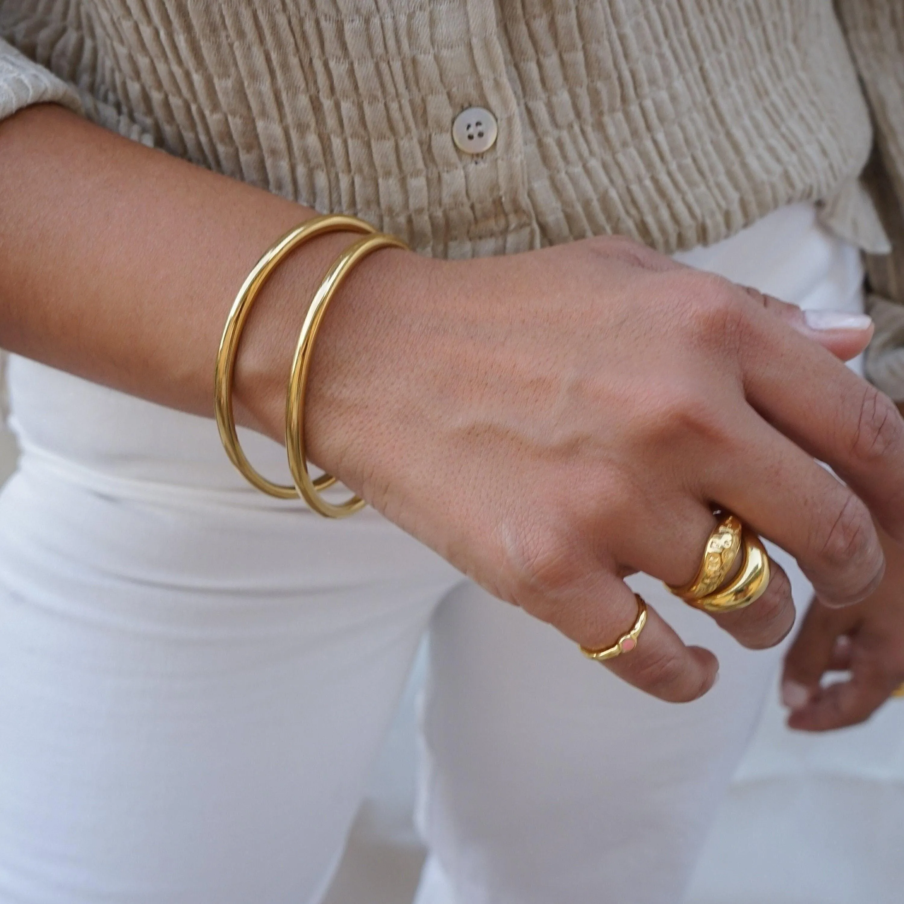 Gold Thick Flat Oval Bangle Cuff