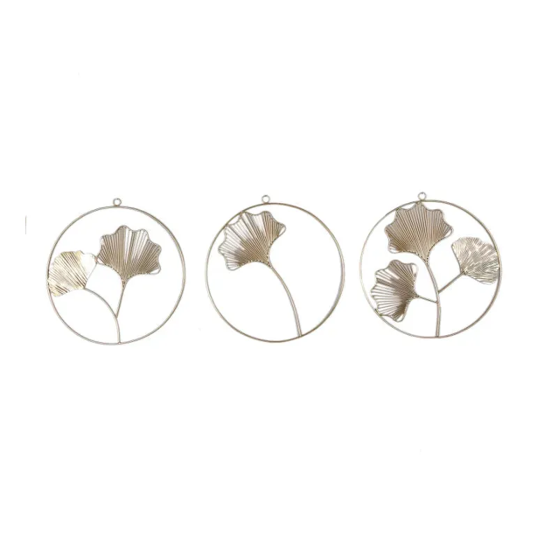 Golden Leaves Ring Wall Decor | Gold | Set of 3 | 15 x 15 x 1 inches