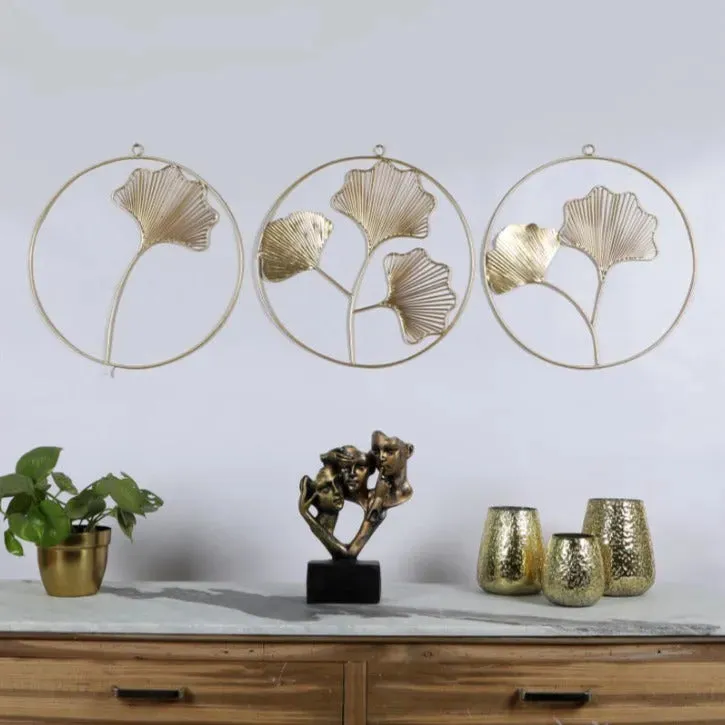 Golden Leaves Ring Wall Decor | Gold | Set of 3 | 15 x 15 x 1 inches