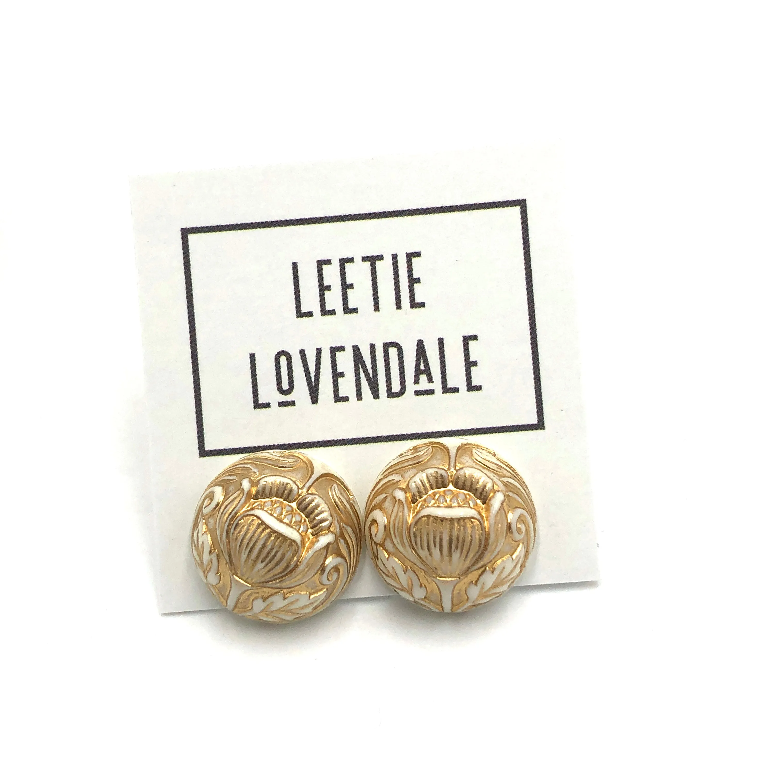 Golden Tulips Carved Retro Button Stud Earrings