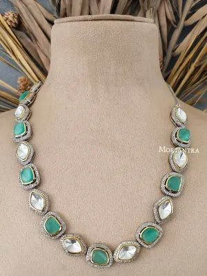 Green Color Faux Polki Necklace Set - PK-S10MT