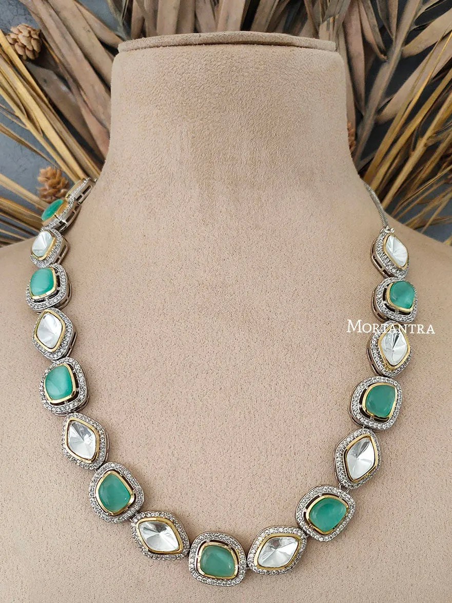 Green Color Faux Polki Necklace Set - PK-S10MT