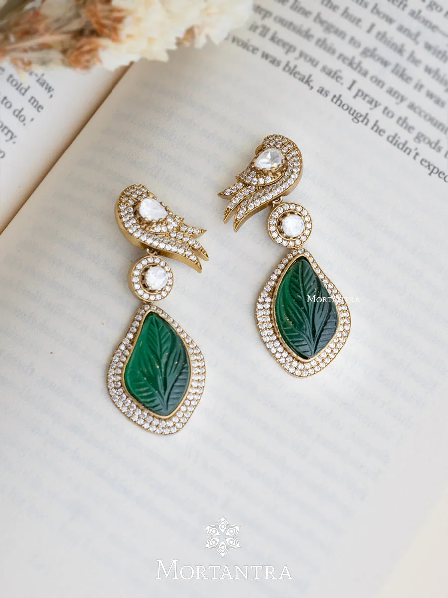 Green Color Gold Plated Faux Polki Earrings - PK-E35GR