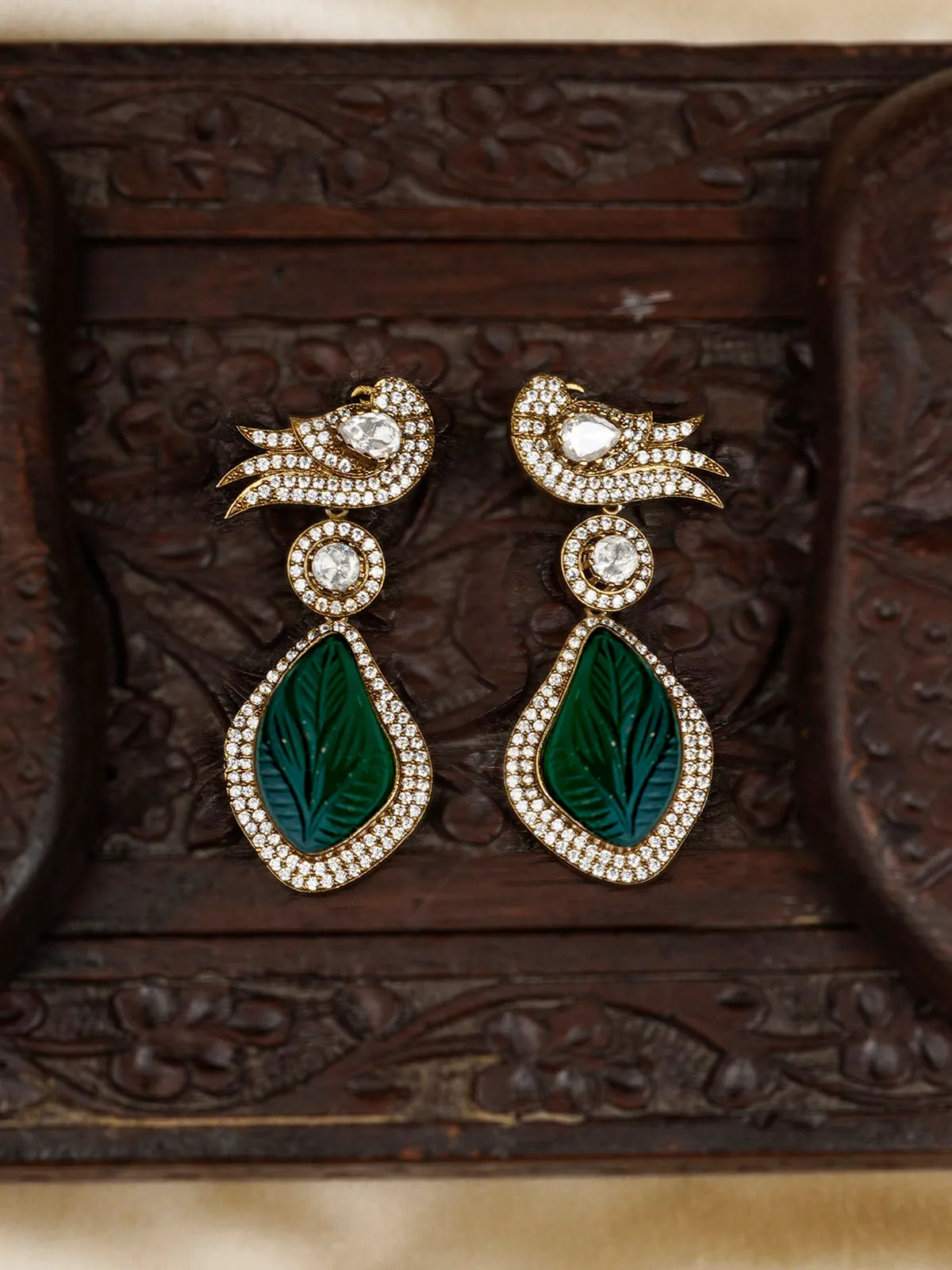 Green Color Gold Plated Faux Polki Earrings - PK-E35GR