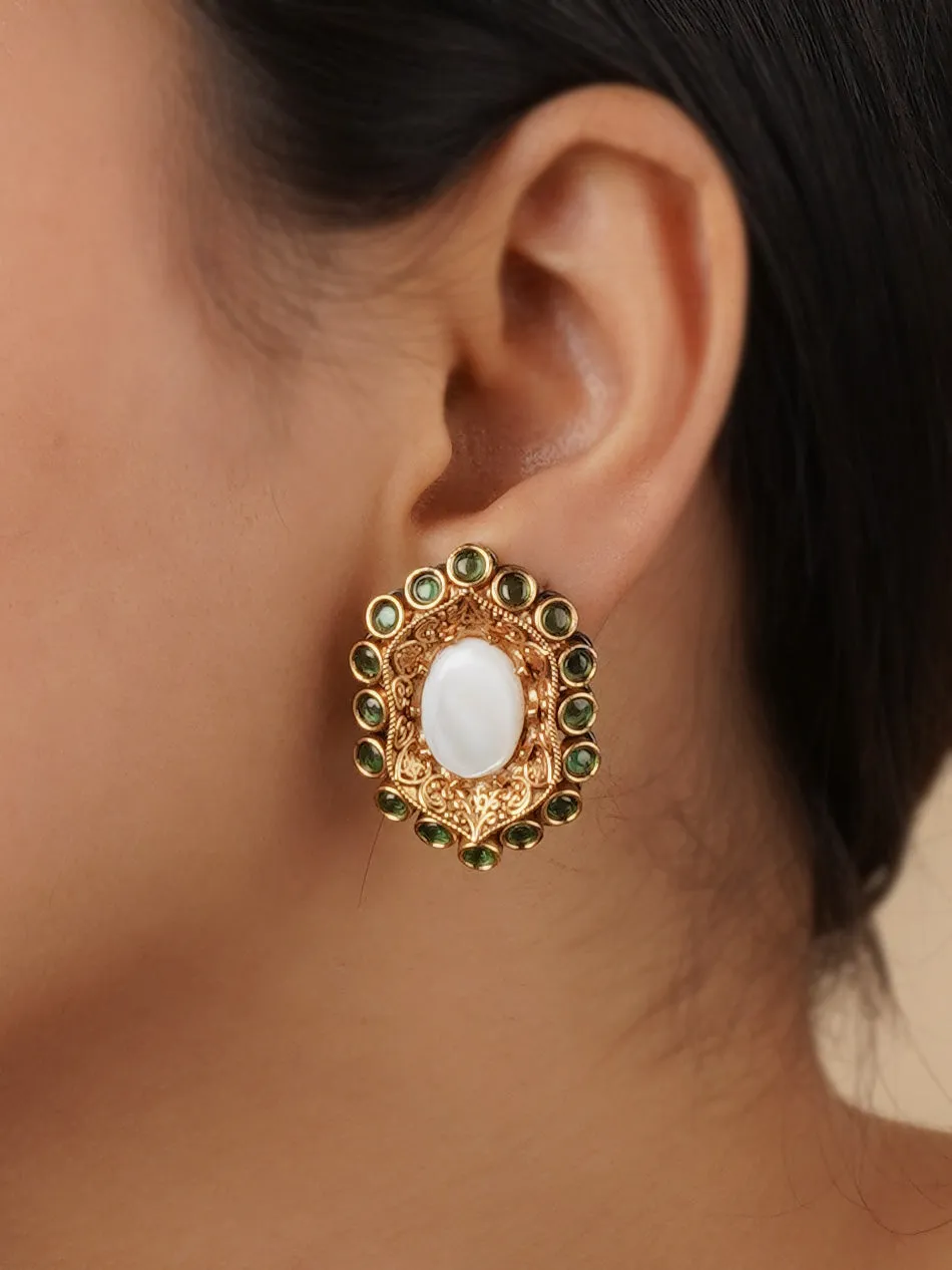 Green Color Gold Plated Faux Polki Earrings - PK-E39GR