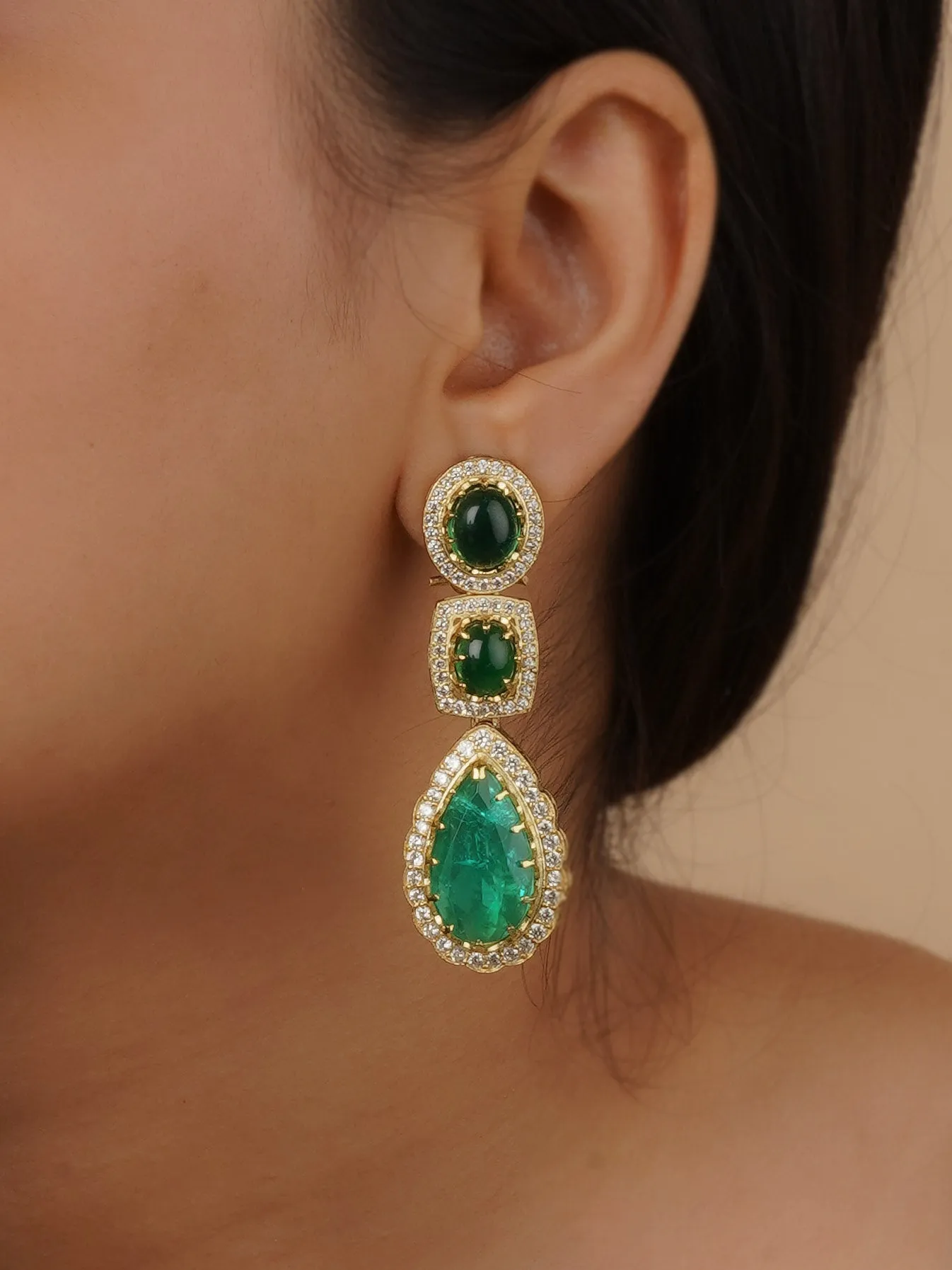 Green Color Gold Plated Faux Polki Earrings - PK-E63GR