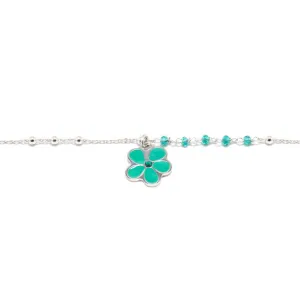 Green Enamel Flower Bracelet in 925 Sterling Silver