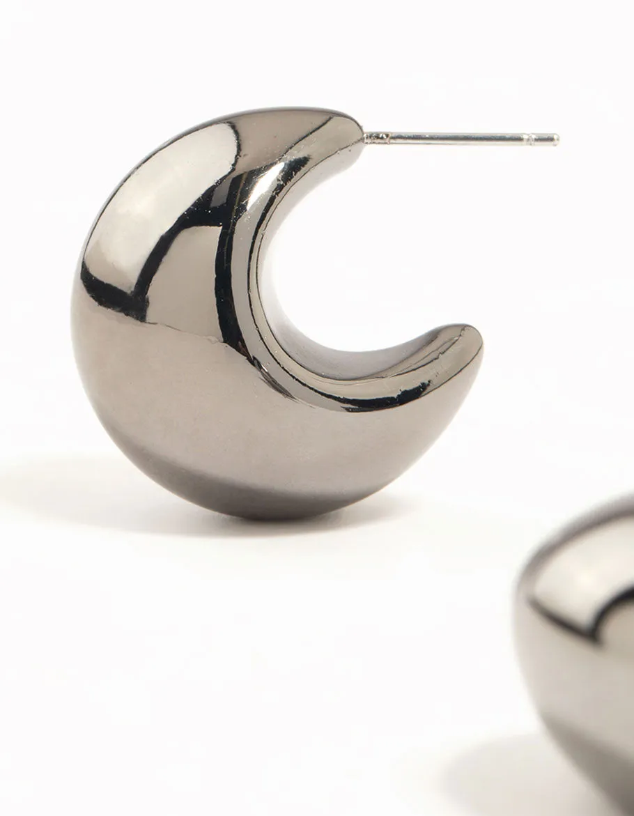 Gunmetal Chubby Bubble Hoop Earrings