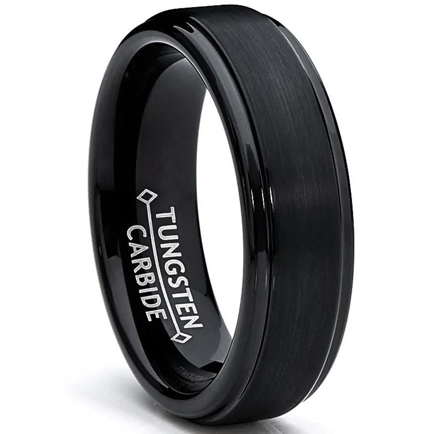 His & Hers Black Tungsten Rings Wedding Bands High Polish Matte Finish 8MM/6MM