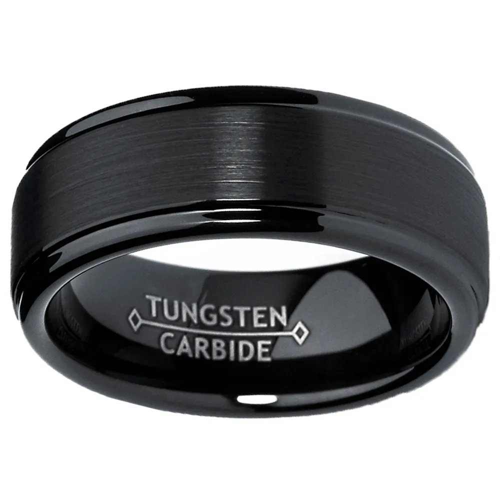 His & Hers Black Tungsten Rings Wedding Bands High Polish Matte Finish 8MM/6MM