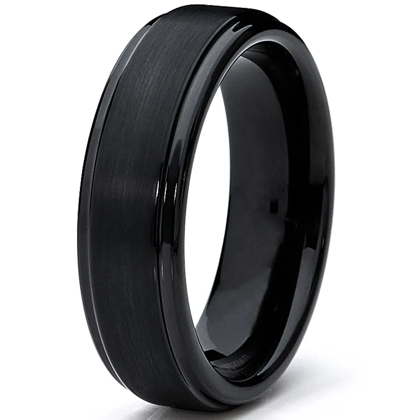 His & Hers Black Tungsten Rings Wedding Bands High Polish Matte Finish 8MM/6MM