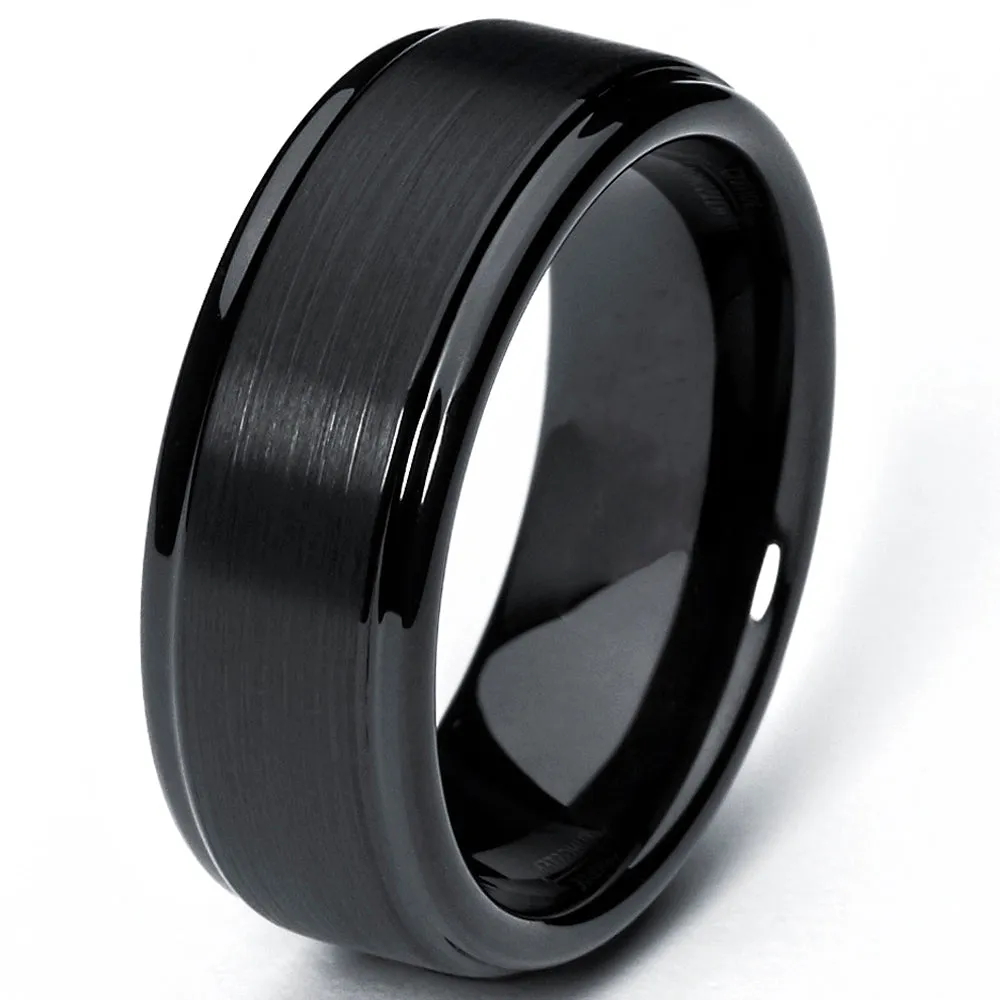 His & Hers Black Tungsten Rings Wedding Bands High Polish Matte Finish 8MM/6MM