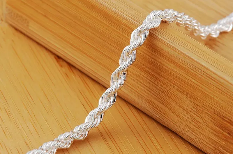 Hot charms 4MM Twisted rope chain 925 Sterling silver Bracelets for man woman Fashion classic jewelry Wedding party Holiday gift