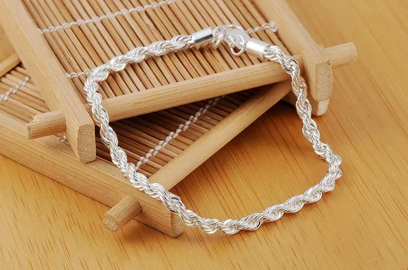 Hot charms 4MM Twisted rope chain 925 Sterling silver Bracelets for man woman Fashion classic jewelry Wedding party Holiday gift