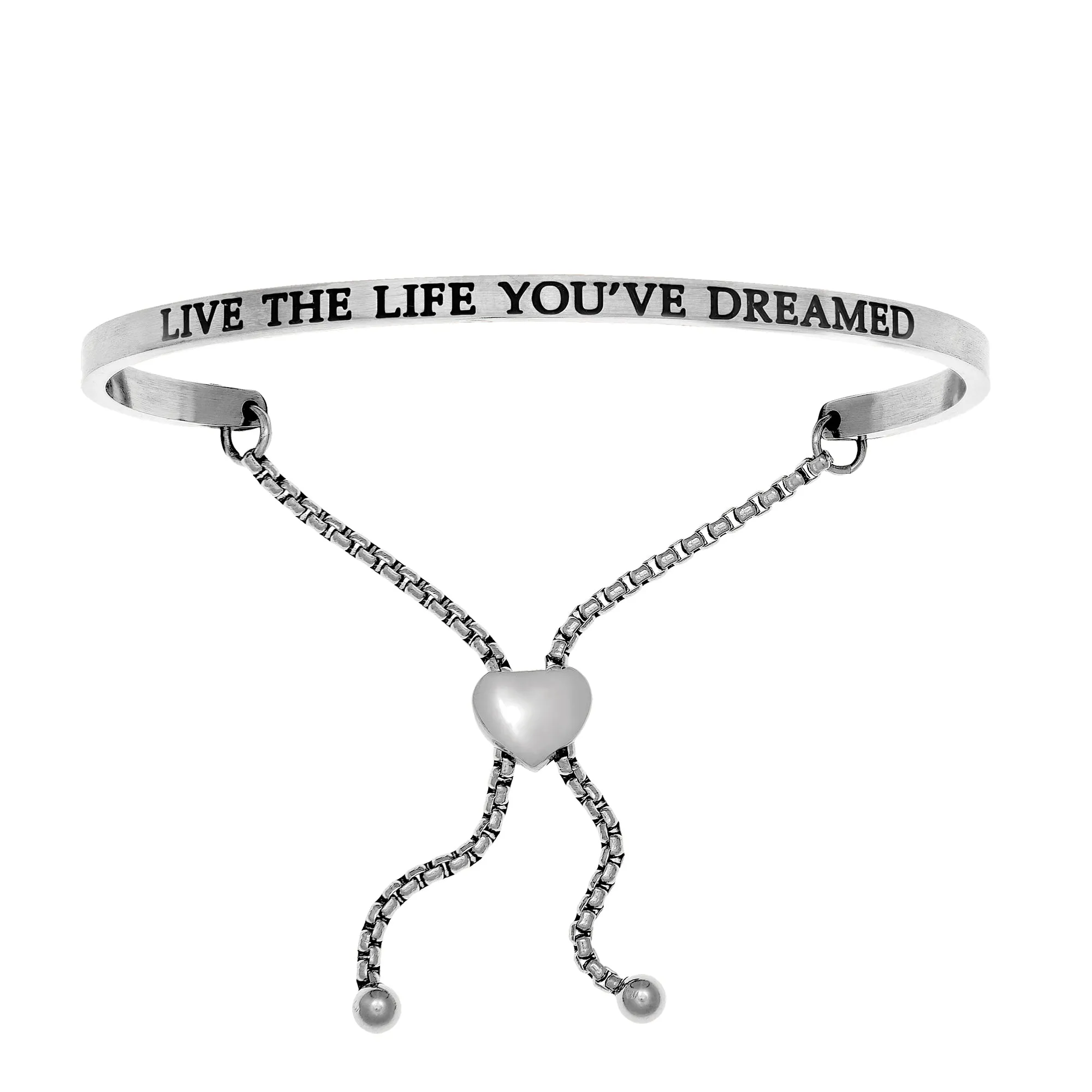 Intuitions Stainless Steel LIVE THE LIFE YOU’VE DREAMED Diamond Accent Adjustable Bracelet