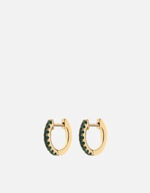 Koa Huggie Earrings, 14k Gold/Emeralds