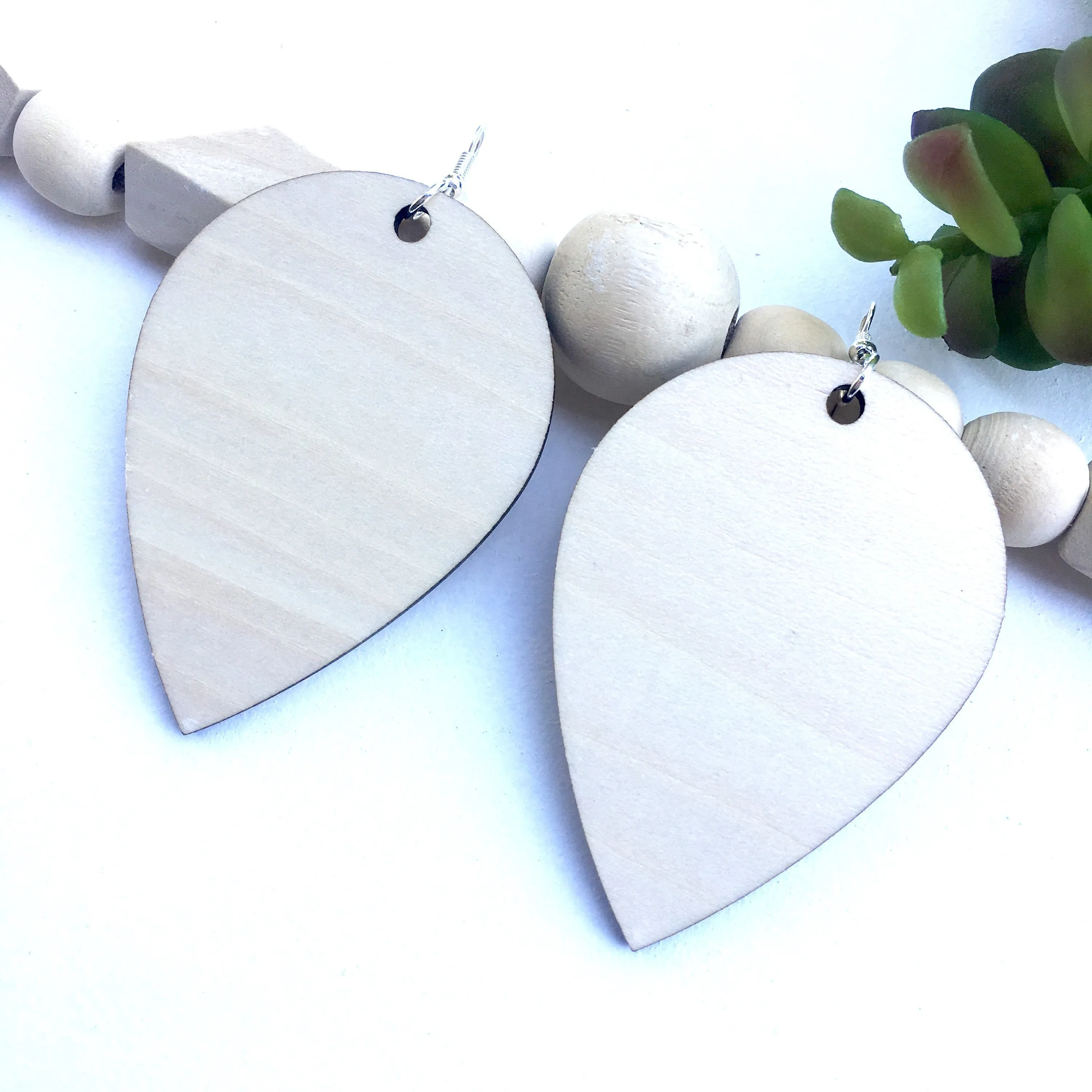 Large Upside Down Teardrop Earring, Birch Dangle Wooden Earrings, Gift for Sister, Trendy Lightweight Earrings