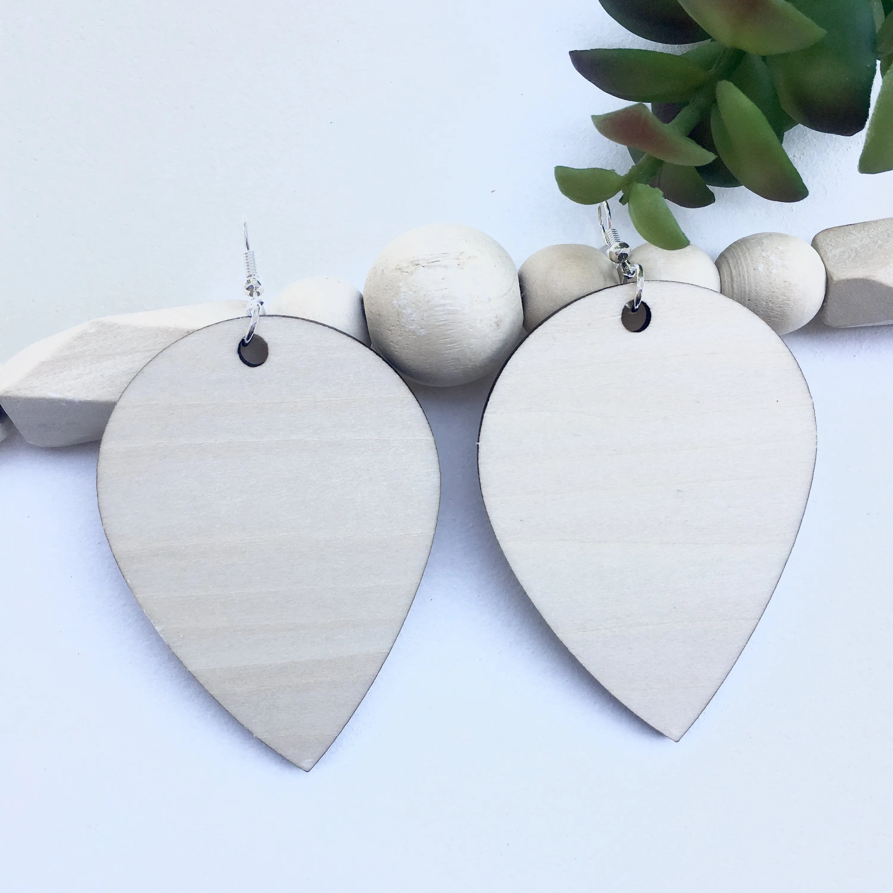 Large Upside Down Teardrop Earring, Birch Dangle Wooden Earrings, Gift for Sister, Trendy Lightweight Earrings