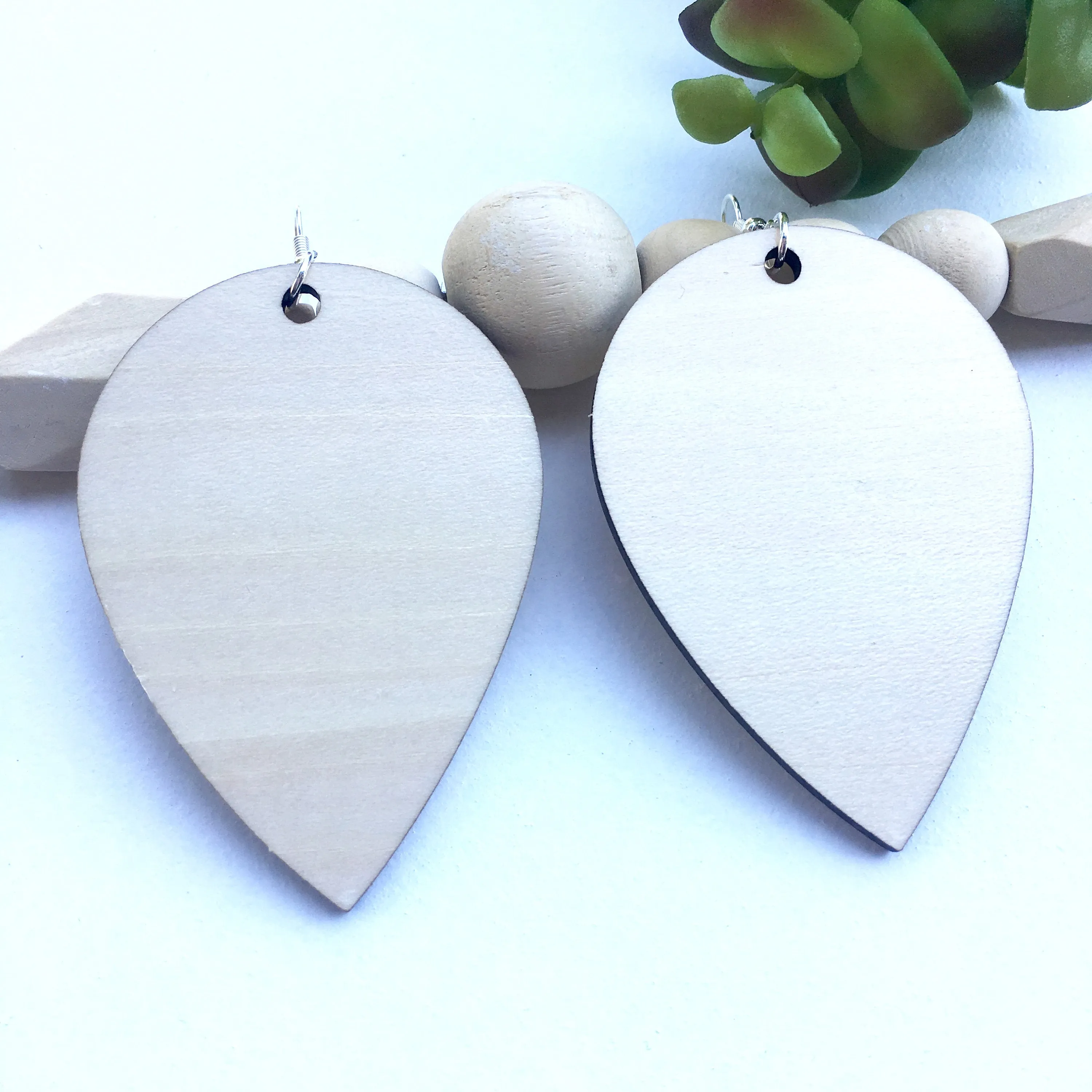 Large Upside Down Teardrop Earring, Birch Dangle Wooden Earrings, Gift for Sister, Trendy Lightweight Earrings