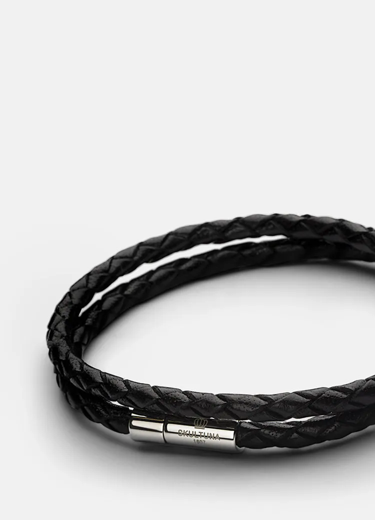 Leather Bracelet | 4mm | Silver | Black