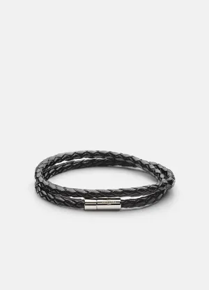 Leather Bracelet | 4mm | Silver | Black