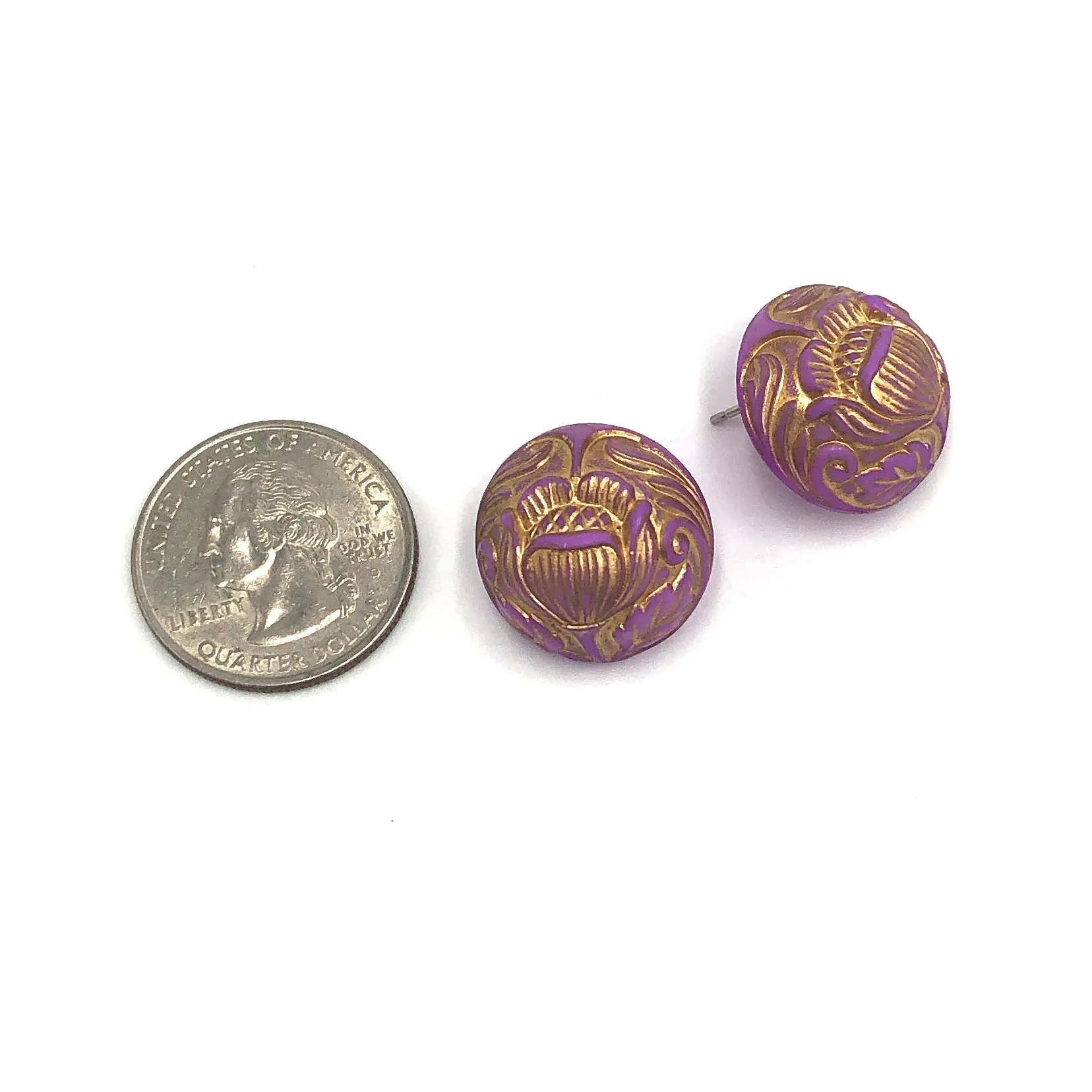 Lilac Tulips Carved Retro Button Stud Earrings