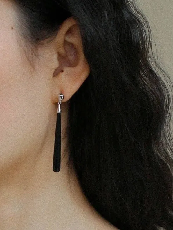 Long Teardrop Black Agate Earrings