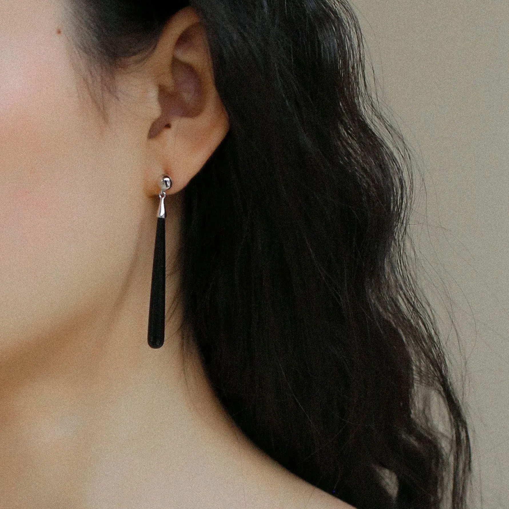 Long Teardrop Black Agate Earrings