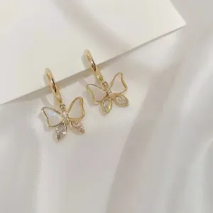 Lovely White Shell Butterfly Fashion Rhinestone Circle Cute Luxury Earring