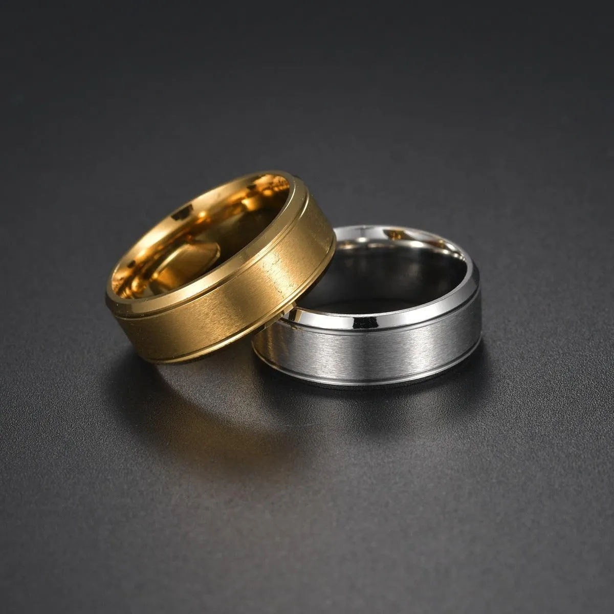 Men's Wedding Rings: Sleek Black, Silver, and Gold Bands, 8MM Width