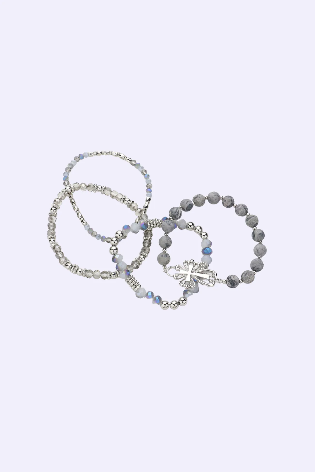 Metal Cross Pendant Stretch Multi Layered Bracelets