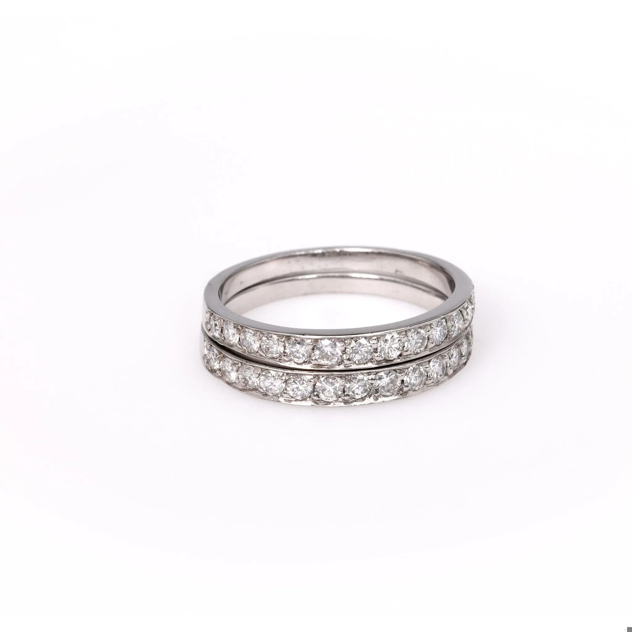 Mid-Century Diamond 18k White Gold Band Ring Set