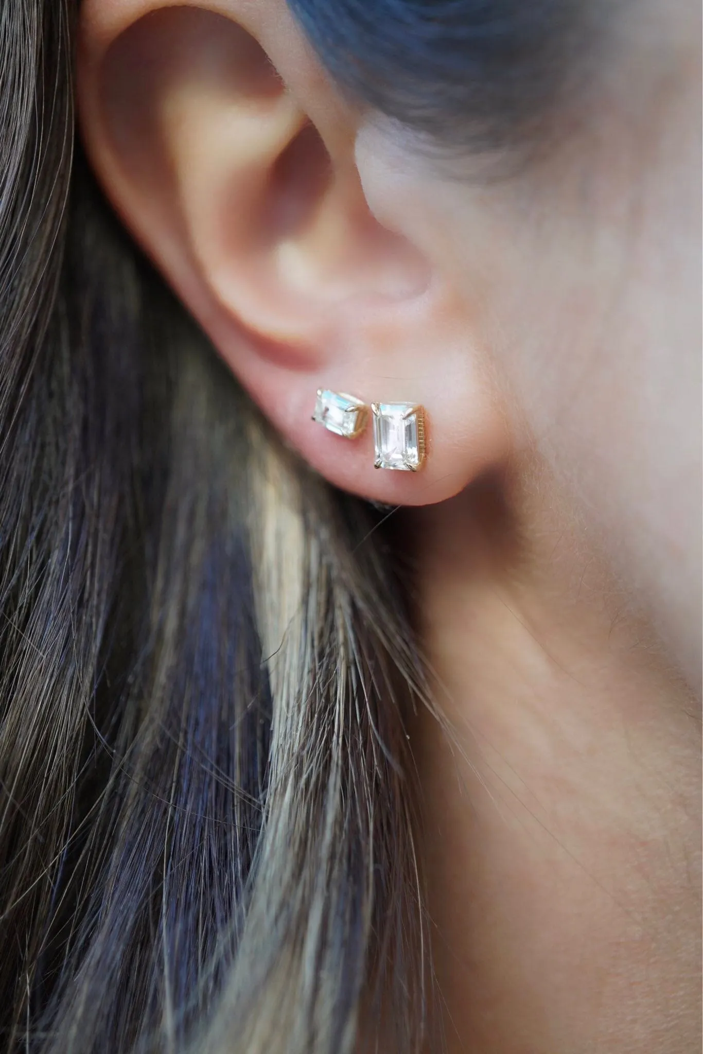 Mini Emerald Cut Diamond Studs