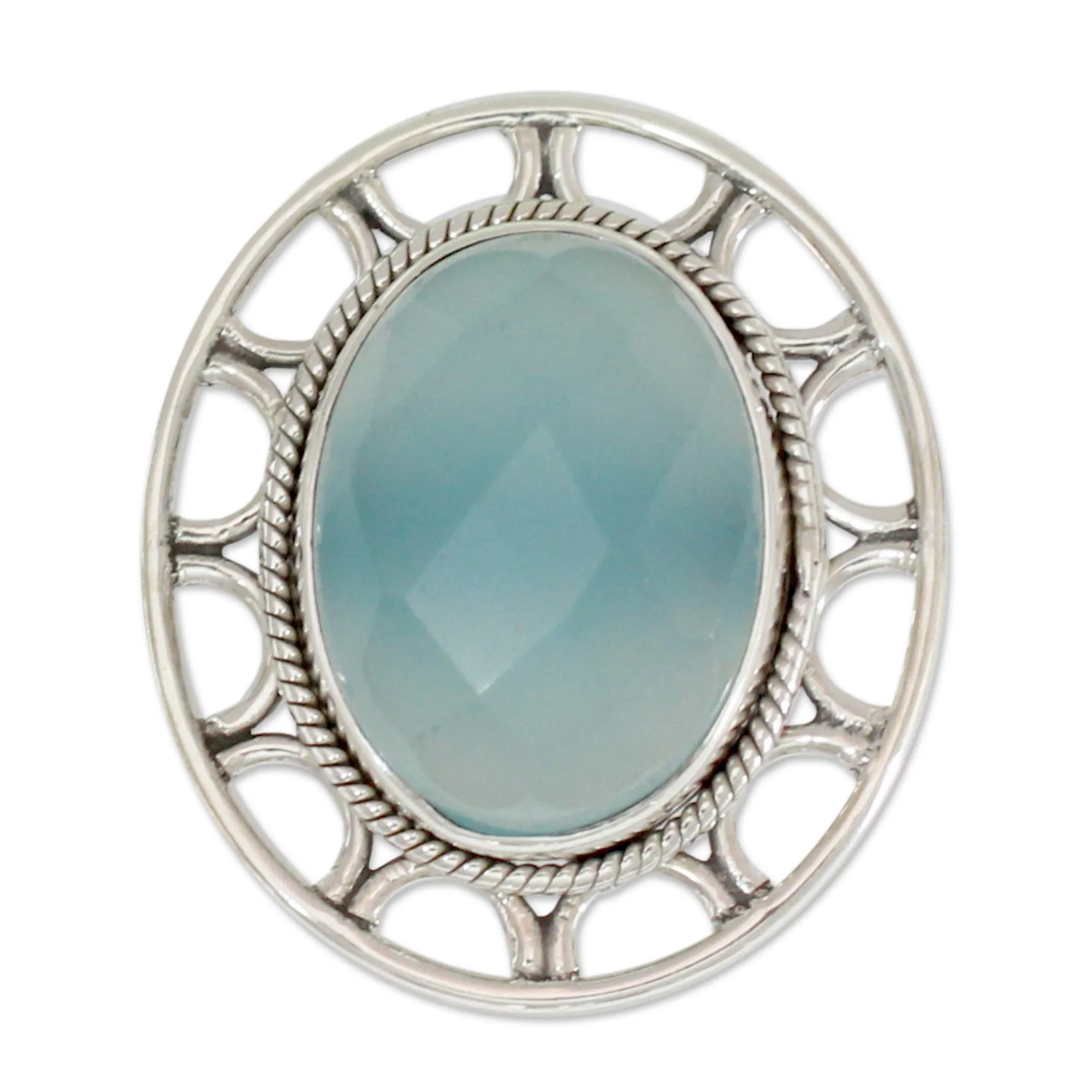 Mumbai Sky Modern Silver Ring with Blue Chalcedony