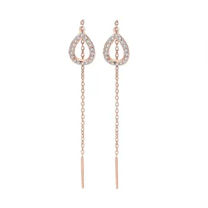 Needdle Tassel Halo Rose Gold Drop Earrings JLT12850