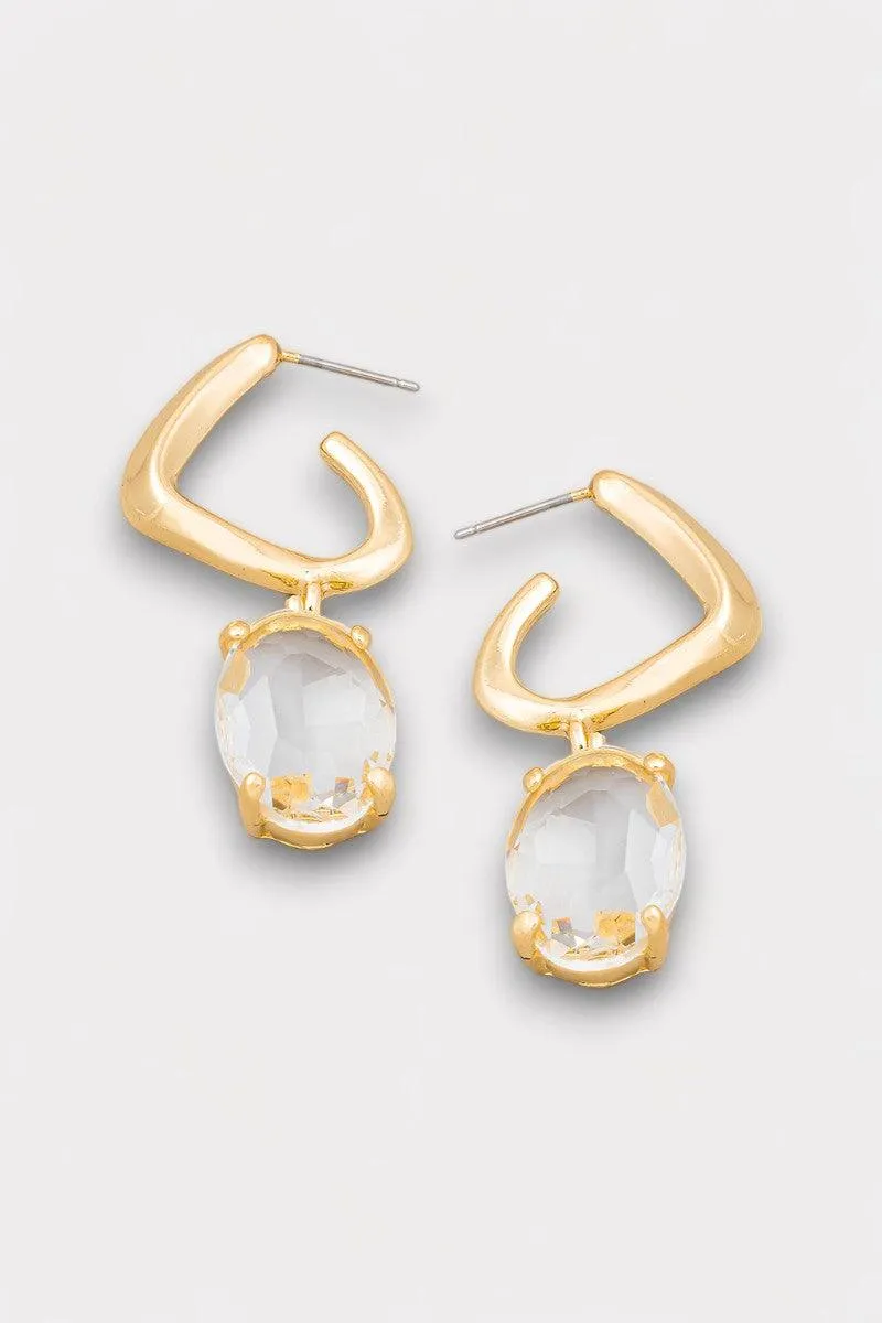 Oval Crystal Drop Hoop Earrings