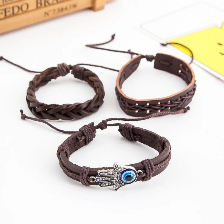 Palm eye leather men's bracelet