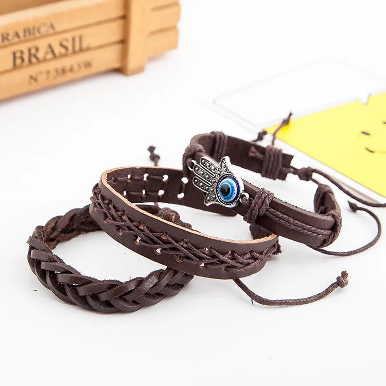 Palm eye leather men's bracelet