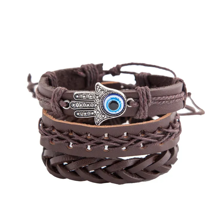 Palm eye leather men's bracelet