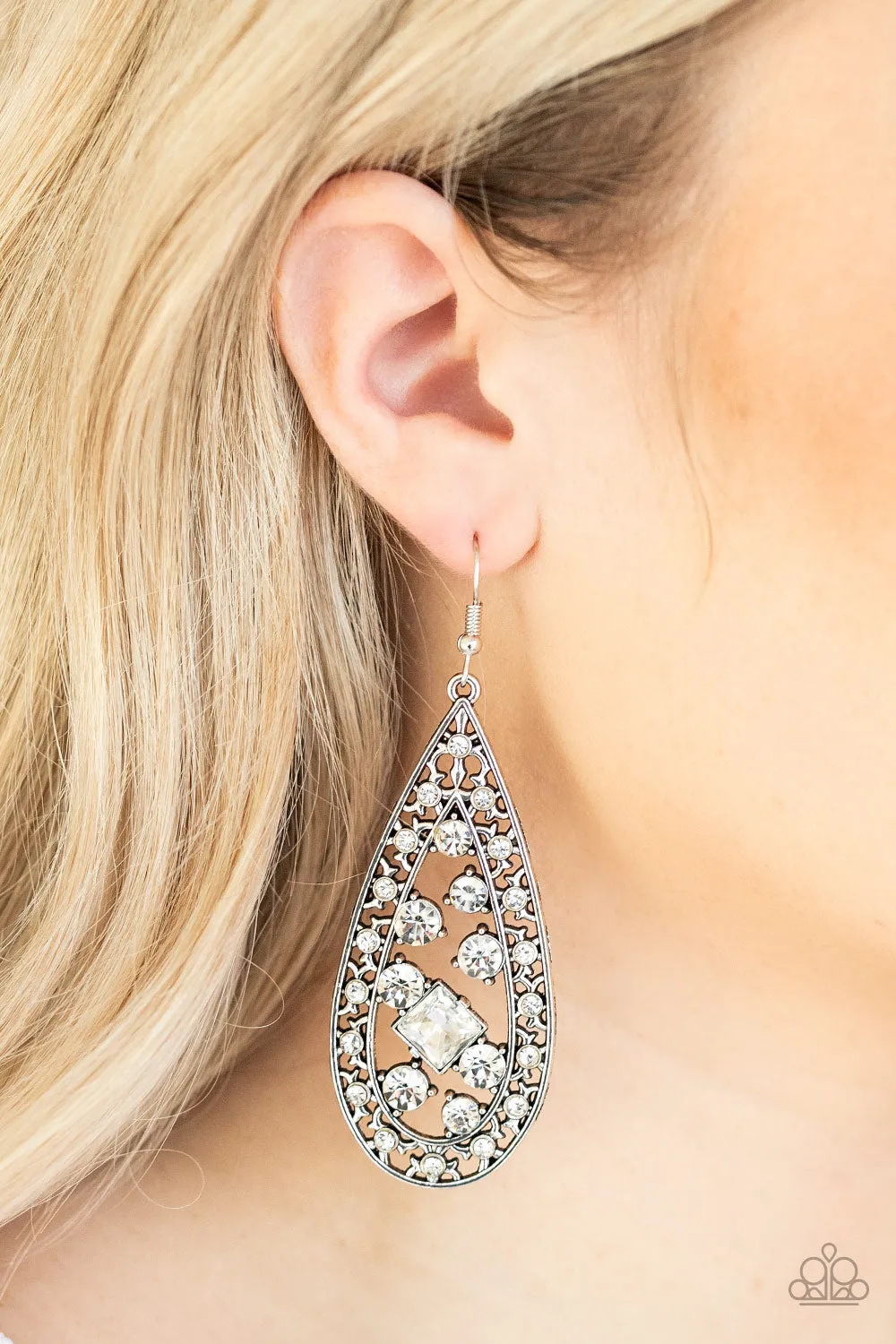 Paparazzi Drop-Dead Dazzle - White Rhinestone Earrings